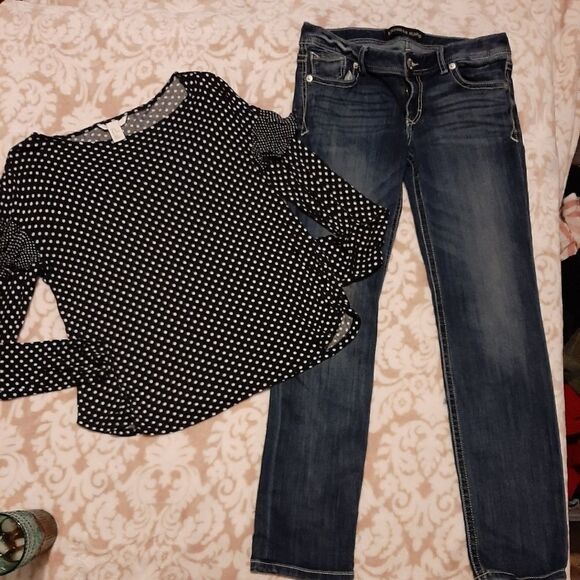 H&M polka dot sz med top Expess Jean's sz 8R - Picture 1 of 8